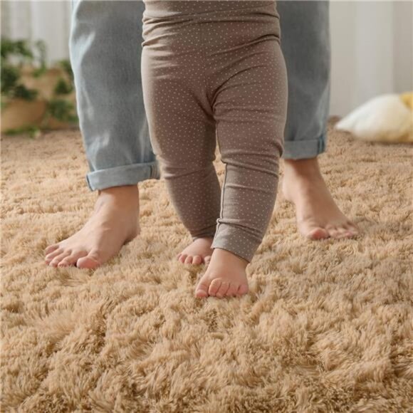 Soft Area Rugs for Living Room Bedroom Plush Fluffy Rug 6x9 Feet, Beige Shag Rug - Picture 3 of 7